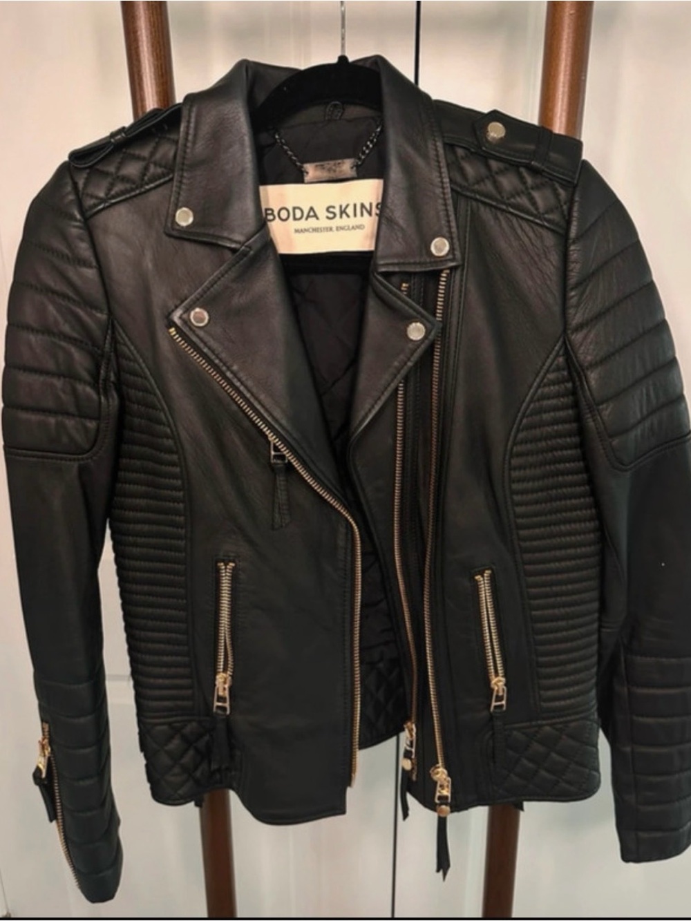 Boda Skins Women's Black Quilted Leather Moto Jacket